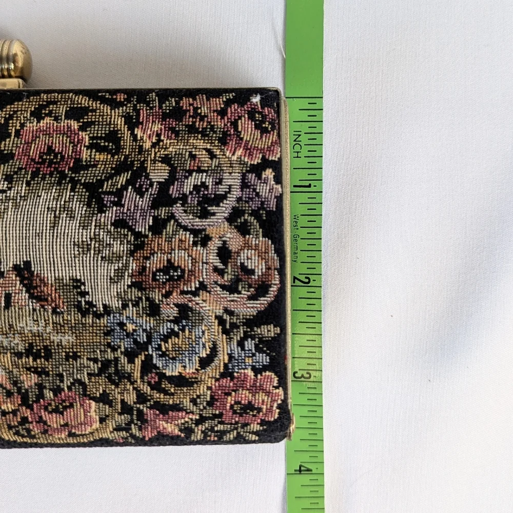 Vintage Armando del Storti Needlepoint Tapestry Clutch Italian Windmill Brass